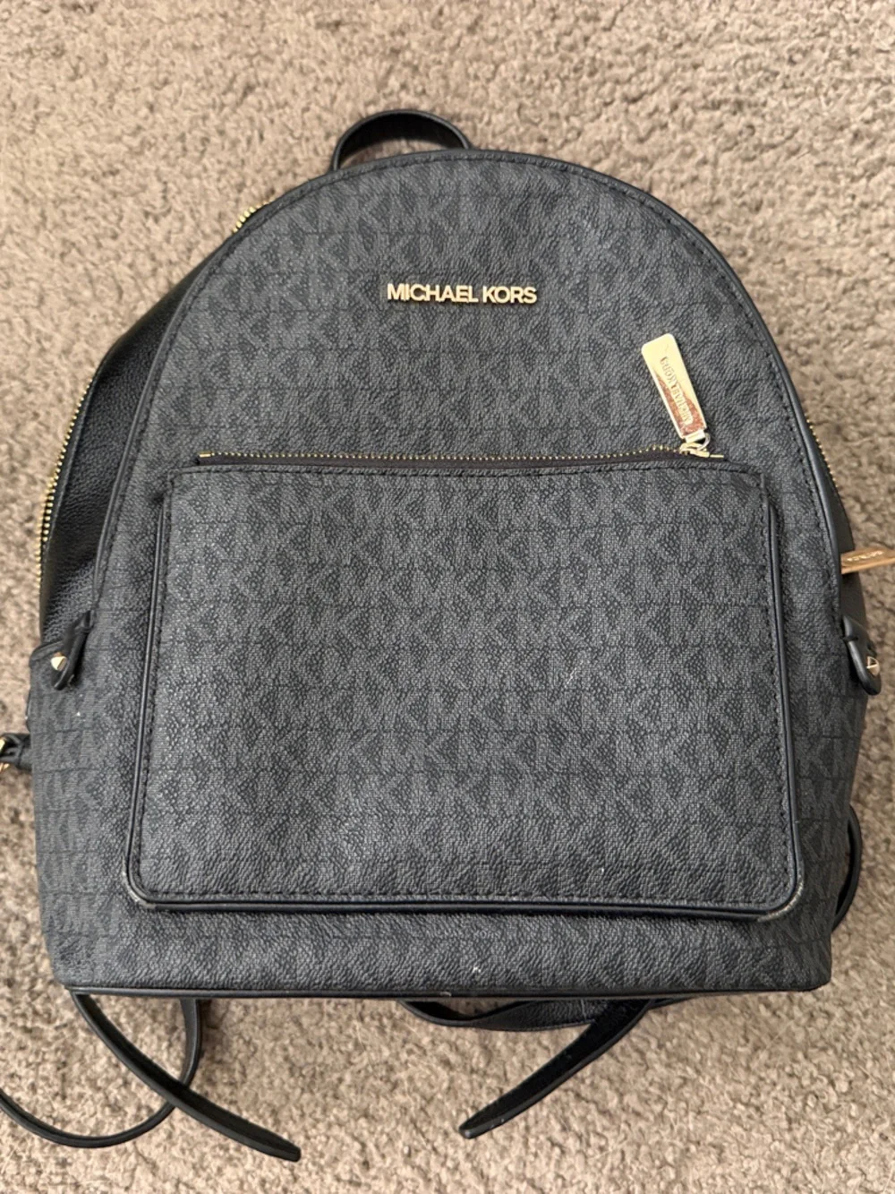 Michael Kors Charcoal Logo Backpack with Gold Hardware